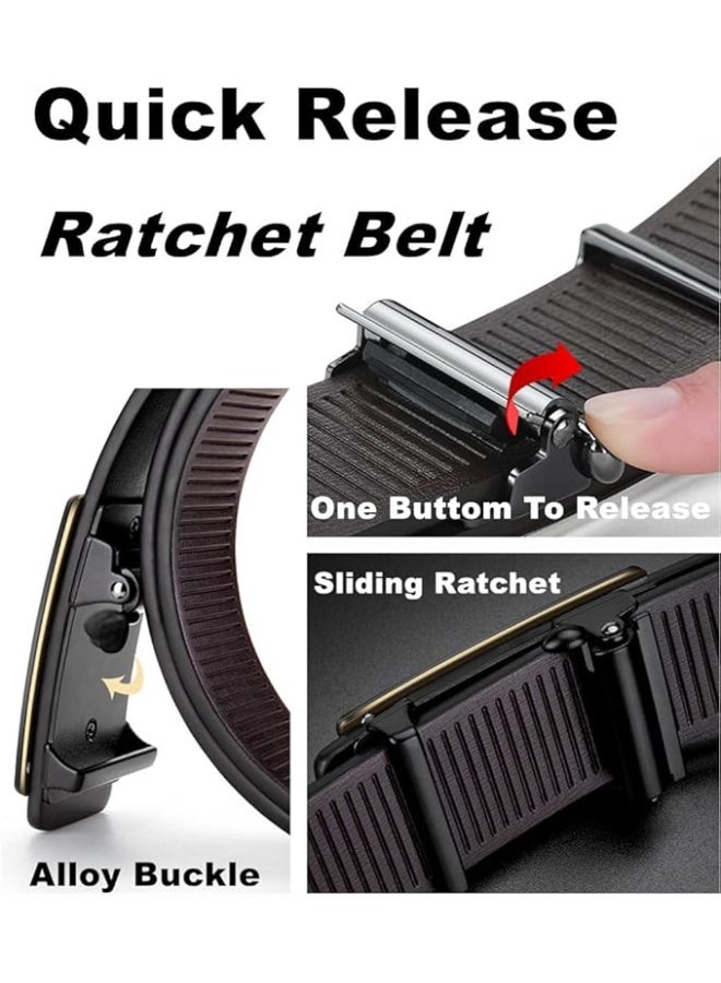 Black Belt Men, Genuine Leather Dress Designer Belt for Men, Fashion Slide Ratchet Belt for Jeans, Shirt, Oxfords - Image 4