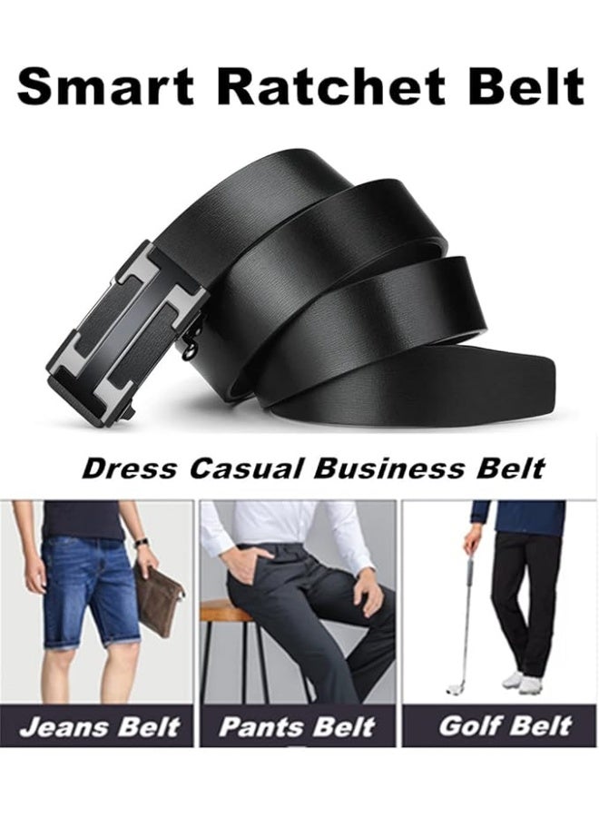 Black Belt Men, Genuine Leather Dress Designer Belt for Men, Fashion Slide Ratchet Belt for Jeans, Shirt, Oxfords - Image 5