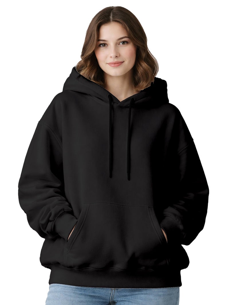 ENCIGER Womens Solid Hoodie | Oversized Fit Winter Sweatshirt with Kangaroo Pocket | Warm Casual Pullover Black, 2XL - Image 1