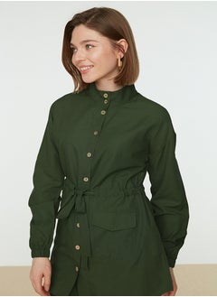 trendyol Khaki High Neck Belted Shirt-Pants Woven Suit TCTSS21AU0247  - Image 3