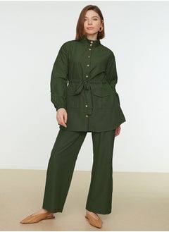 trendyol Khaki High Neck Belted Shirt-Pants Woven Suit TCTSS21AU0247  - Image 1