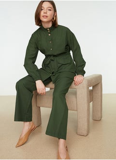 trendyol Khaki High Neck Belted Shirt-Pants Woven Suit TCTSS21AU0247  - Image 2
