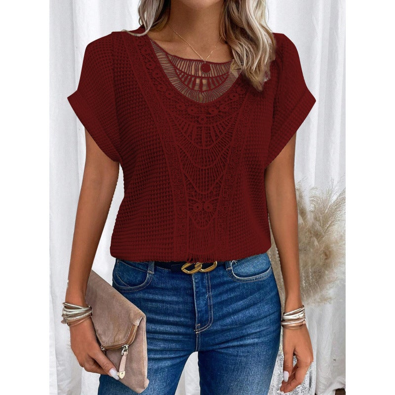 2024 Spring And Independent Station Lace Splicing Short-Sleeved T-Shirt Ready-Made Women'S Clothing - Image 1