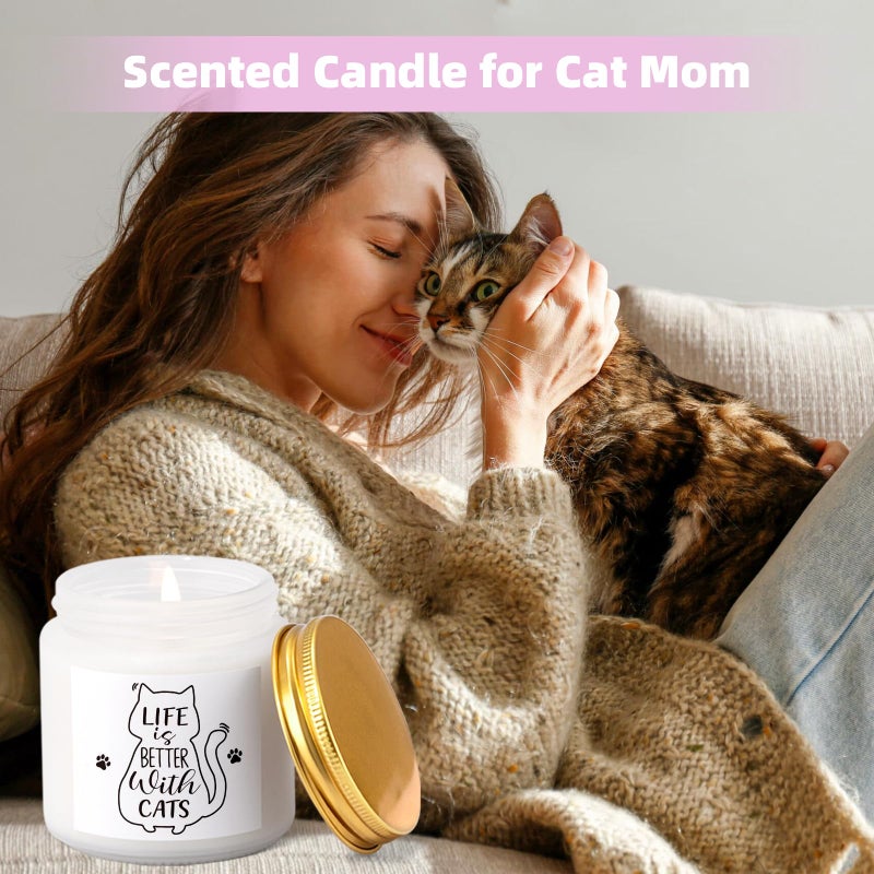 Giftissimo Cat Lover Gifts for Women, Cat Mom Gifts, Catâ€˜s Themed Gift for Christmas Mother's Day Birthdays, Gift for Cats Lovers for Crazy Cats Lady Mom Daughters with Canvas Bag Glass Cup Scented Candle Socks - Image 5