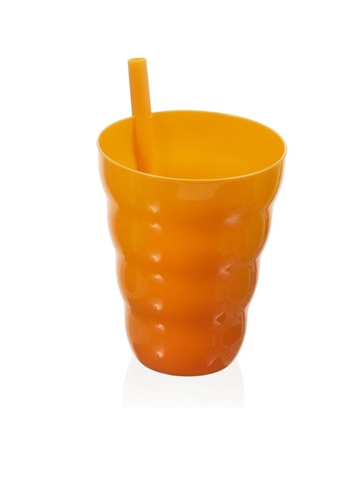 Snips Orange Plastic Cup with Built-In Straw – BPA-Free Drink Cup