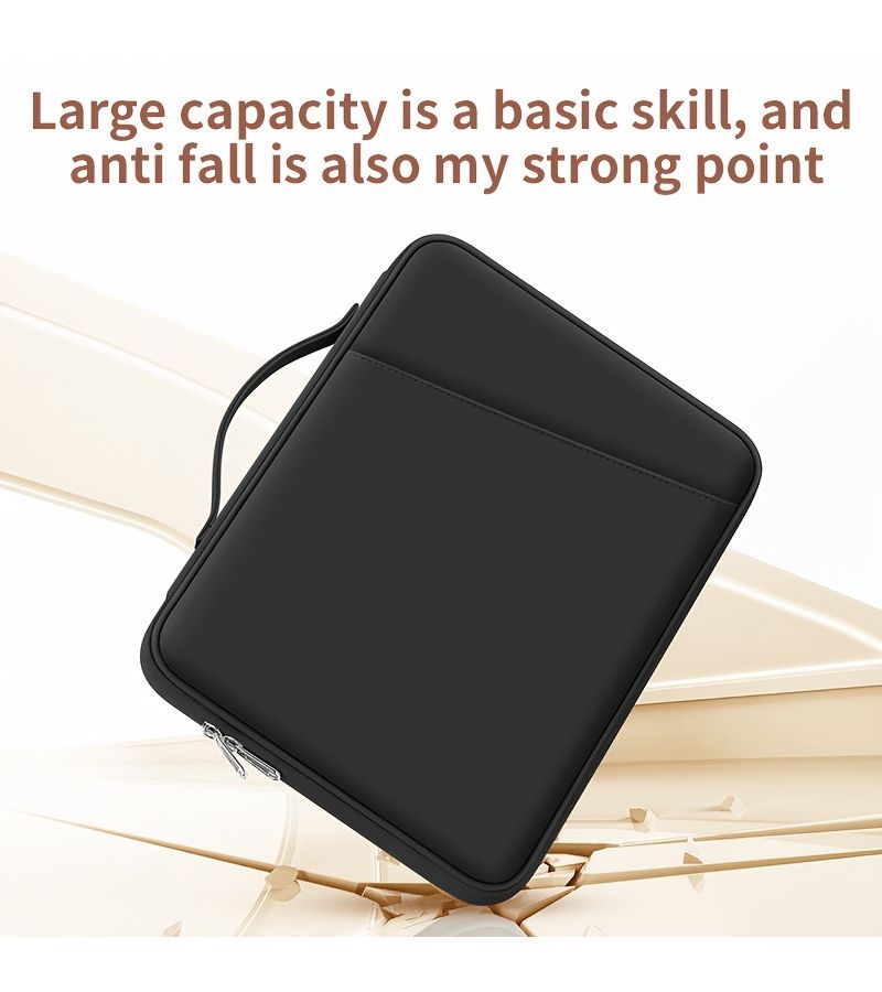 Large Capacity Storage Bag With Pen Compartment And iPad Storage For 12.9 Inches Black Color PU Portable Tablet Bag With Anti Drop Anti Tilt Front Pocket Easy To Carry - Image 1