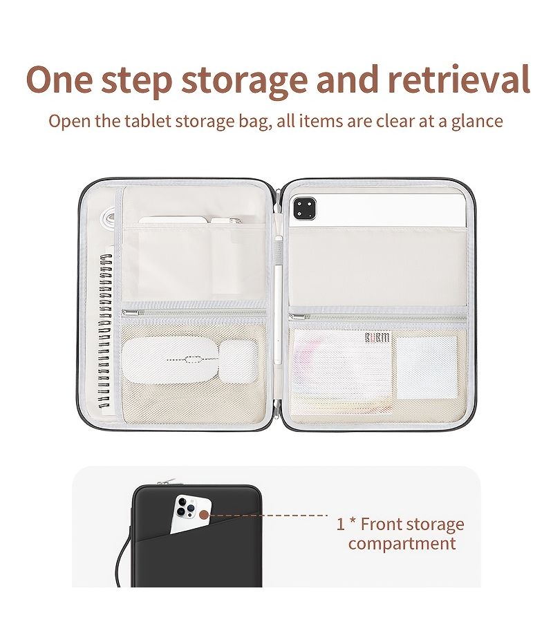 Large Capacity Storage Bag With Pen Compartment And iPad Storage For 12.9 Inches Black Color PU Portable Tablet Bag With Anti Drop Anti Tilt Front Pocket Easy To Carry - Image 5