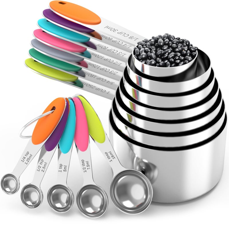 TILUCK Measuring Cups and Spoons Set, Stainless Steel, Kitchen Utensils for Cooking and Baking (12) - Image 1