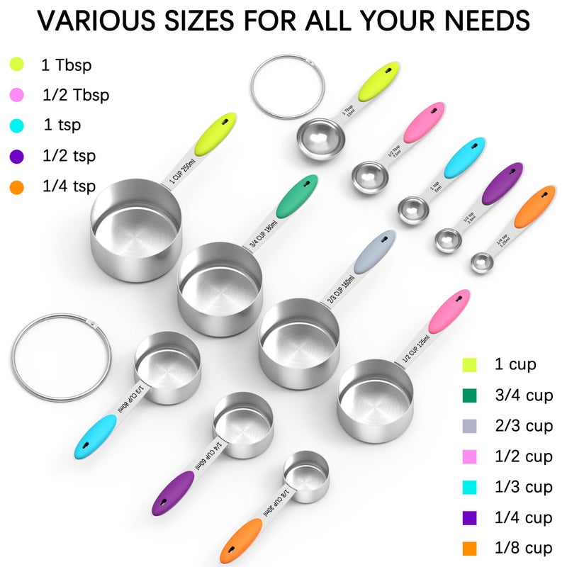 TILUCK Measuring Cups and Spoons Set, Stainless Steel, Kitchen Utensils for Cooking and Baking (12) - Image 3