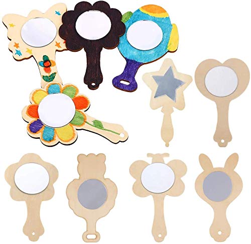Vankcp Vankcp 27pcs Creative DIY Wooden Mirror Mini Wooden Craft Painting Princess Unfinished Mirror for DIY Handmade Craft Party Decorations 