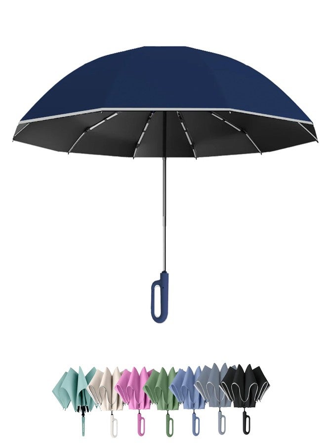 PRIME PICK مظلة سفر صغيرة الحجم من برايم بيك، مزودة بشريط عاكس ومقبض كارابين، مقاومة للرياح والأشعة فوق البنفسجية، مقبض مانع للانزلاق، خفيفة الوزن، تحجب 95% من الأشعة فوق البنفسجية، مناسبة للرجال والنساء والأطفال، مثالية للحماية من المطر والشمس، لون أزرق - Image 1