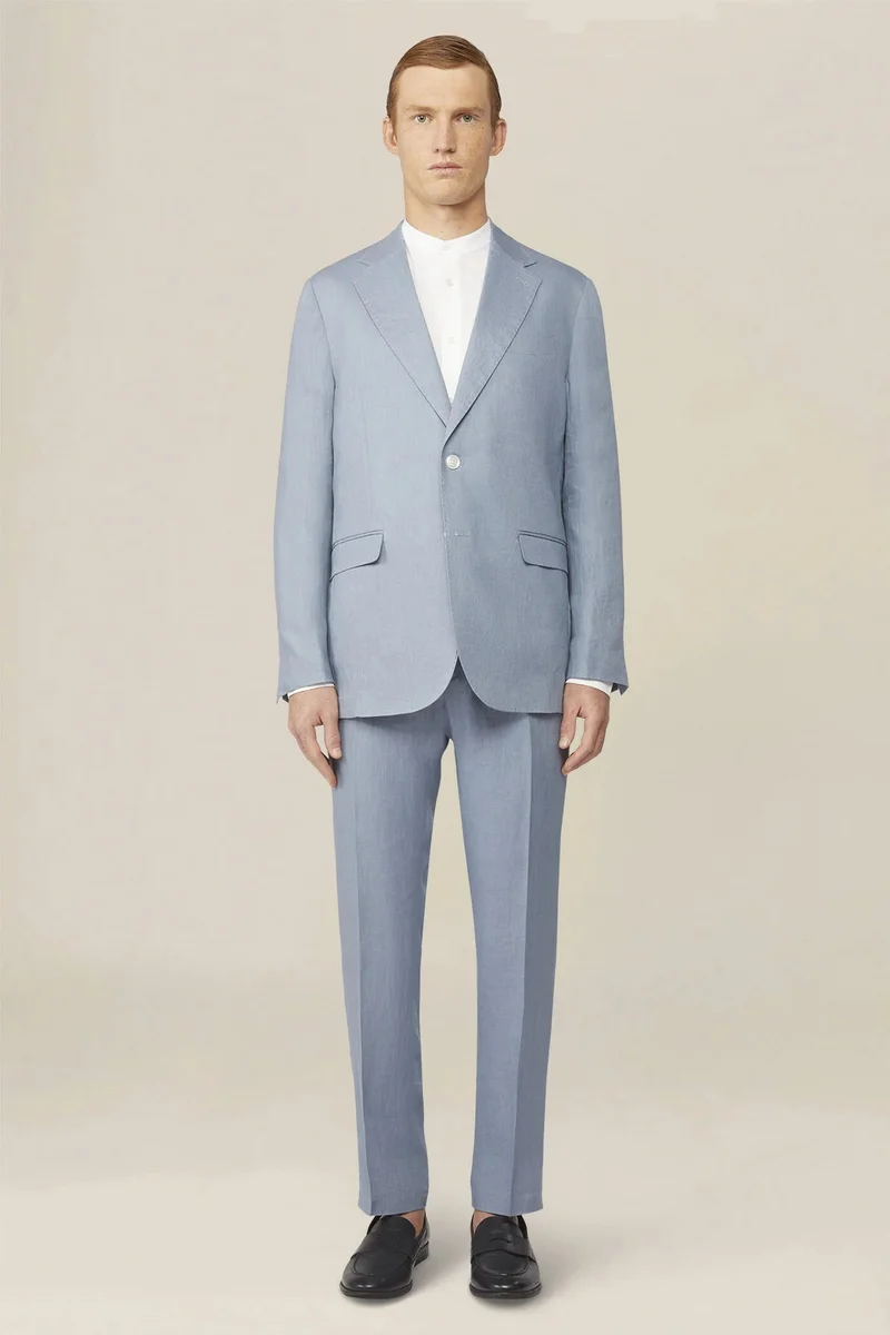 دوبل غانغر Men's single-breasted suit in 100% linen, regular fit - Sky