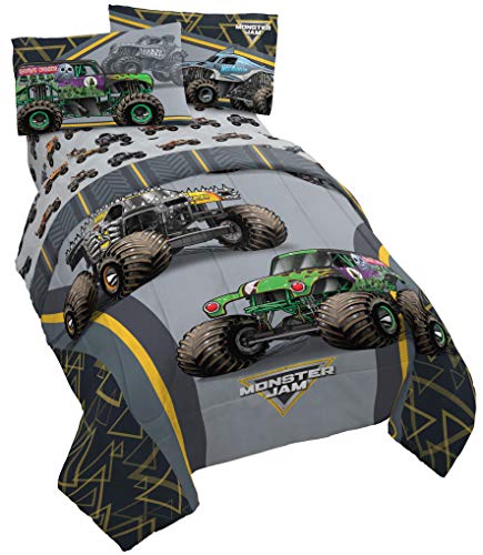 Jay Franco Jay franco Monster Jam MJ Life 4 Piece Twin Bed SetIncludes Reversible ComforterSheet SetBedding Features Grave Digger MaxD MegalodonSuper Soft MicrofiberOfficial Monster Jam Product 