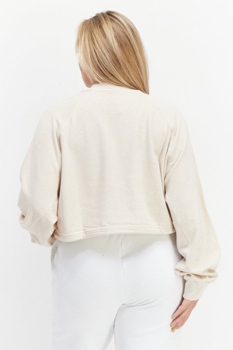 Adidas Women Sportswear Fit Crew Neck Brand Logo Outdoor Sweatshirt, Beige - Image 2