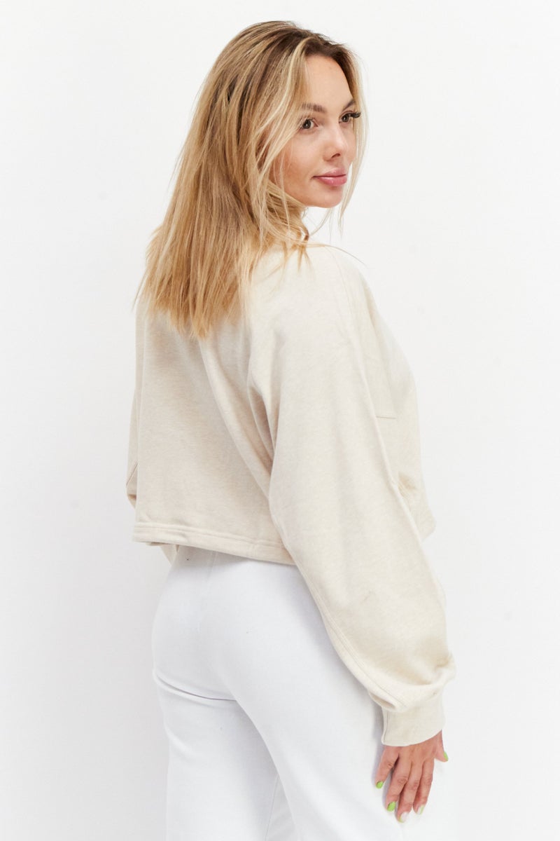 Adidas Women Sportswear Fit Crew Neck Brand Logo Outdoor Sweatshirt, Beige - Image 3