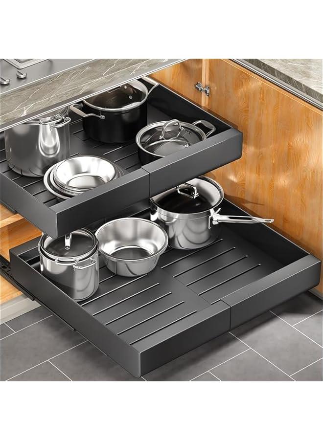 هوكور HOOKOR Pull Out Drawers, Expandable(12.6-20) Drawer, Non Drilling Expandable Cabinet,Roll out Shelf Storage for Kitchen Base Cabinet Organization, Bathroom, Home (Black(1pcs)) - Image 1