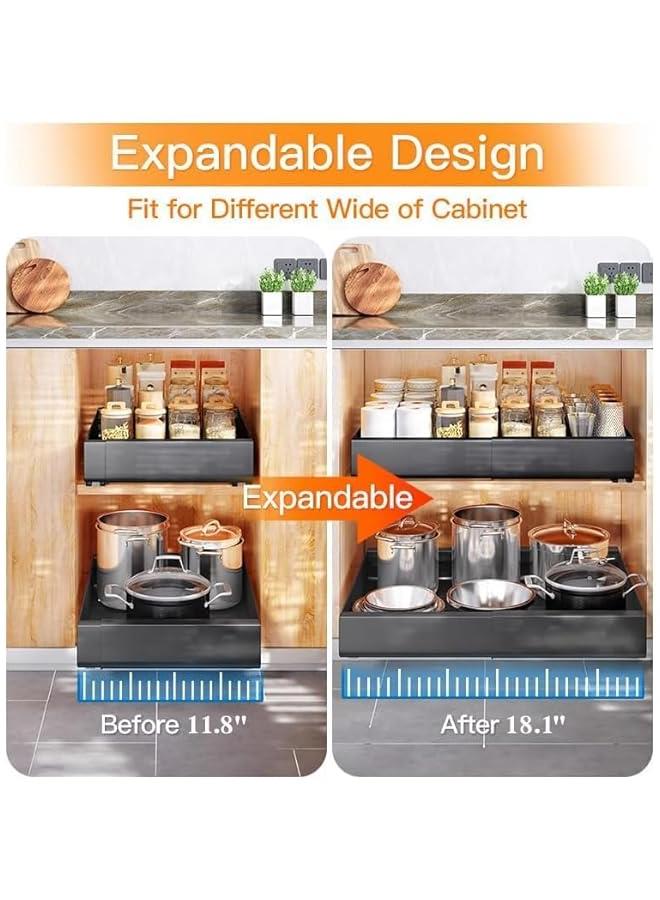 هوكور HOOKOR Pull Out Drawers, Expandable(12.6-20) Drawer, Non Drilling Expandable Cabinet,Roll out Shelf Storage for Kitchen Base Cabinet Organization, Bathroom, Home (Black(1pcs)) - Image 3