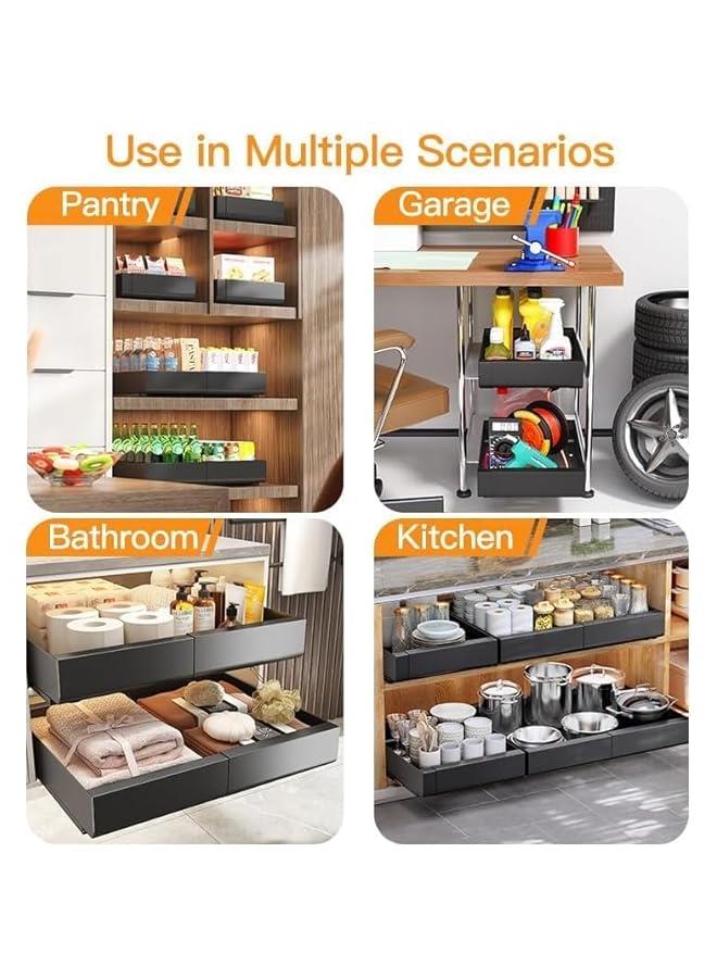 هوكور HOOKOR Pull Out Drawers, Expandable(12.6-20) Drawer, Non Drilling Expandable Cabinet,Roll out Shelf Storage for Kitchen Base Cabinet Organization, Bathroom, Home (Black(1pcs)) - Image 4