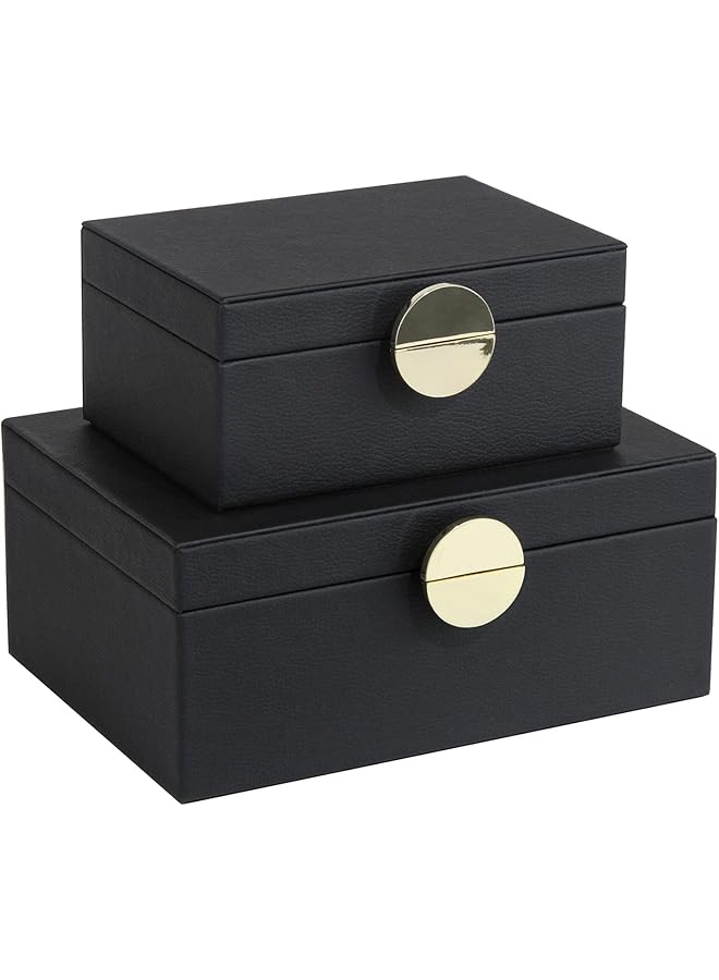 The Bros صناديق مجوهرات جلدية، صناديق زخرفية لتخزين الإكسسوارات مع ديكور من المعدن الذهبي، مجموعة كلاسيكية من الجلد النباتي مكونة من 2 قطعة - Image 1