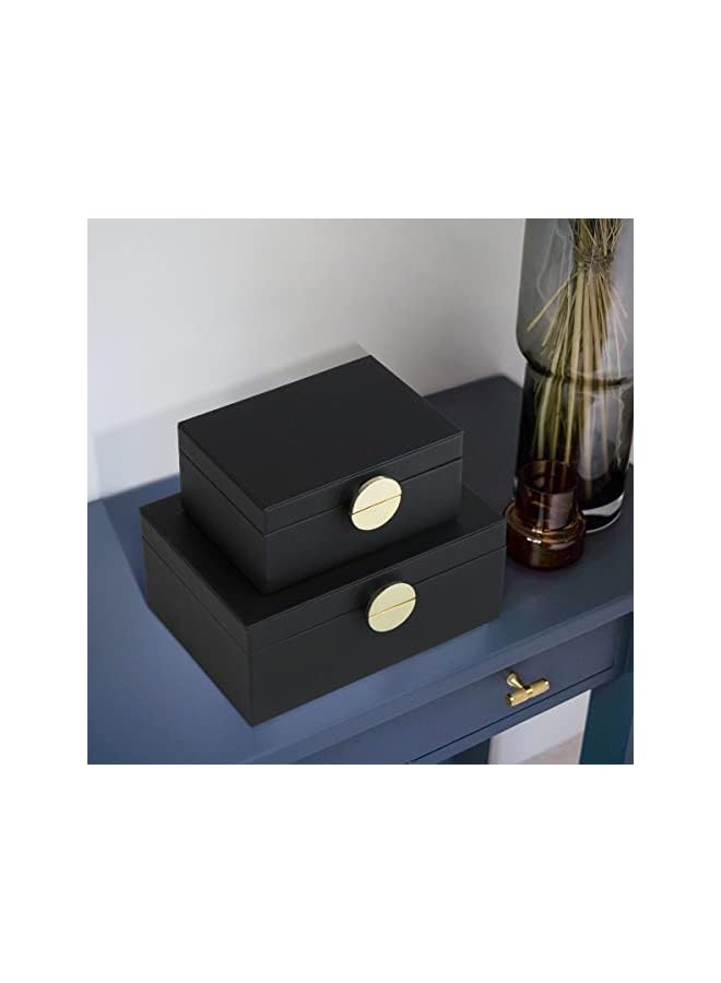 The Bros صناديق مجوهرات جلدية، صناديق زخرفية لتخزين الإكسسوارات مع ديكور من المعدن الذهبي، مجموعة كلاسيكية من الجلد النباتي مكونة من 2 قطعة - Image 5