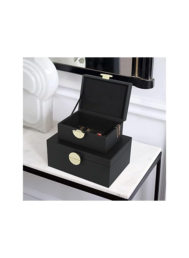 The Bros صناديق مجوهرات جلدية، صناديق زخرفية لتخزين الإكسسوارات مع ديكور من المعدن الذهبي، مجموعة كلاسيكية من الجلد النباتي مكونة من 2 قطعة - Image 3