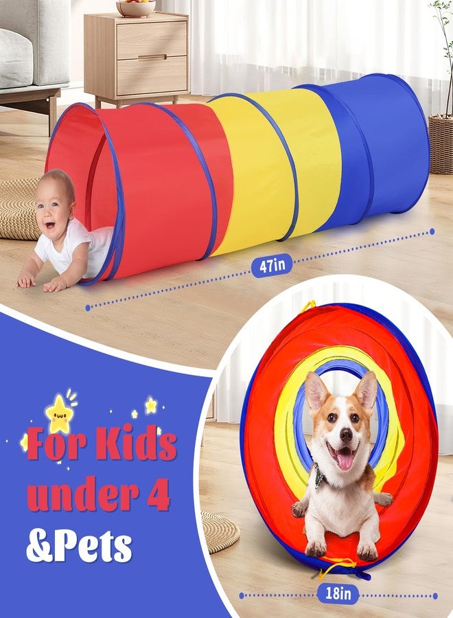 Hoohtoot Kids Play Tunnel Tent for Toddlers, Colorful Pop Up Crawl Through Passage, Indoor & Outdoor Tunnel Toy for Kids Backyard Playset, Dog Cat Pet Pipe (Red, Yellow and Blue Mesh Tunnel) - Image 3