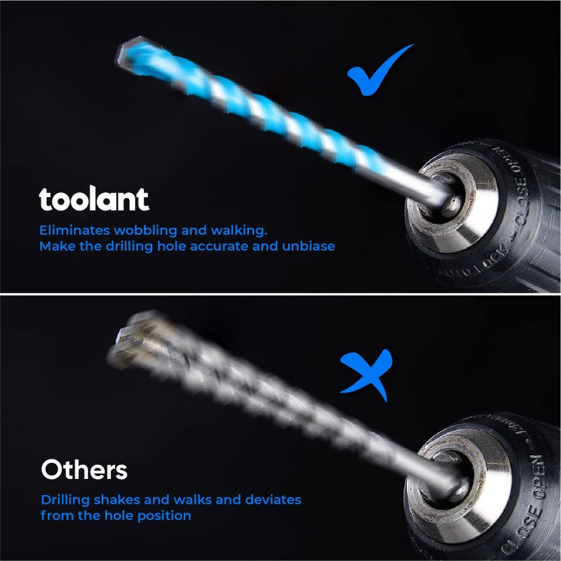 toolant طقم بت حفر الخرسانة وطقم بت حفر البناء، طقم بت حفر بمقبض سداسي مقاوم للصدمات (7 قطع) للزجاج/الطوب/البلاستيك/الأسمنت/البلاط، رأس بت حفر من كربيد بقوة صناعية، 5/32"-3/8" علبة من 7 - Image 4