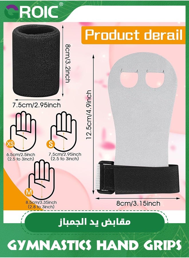 GROIC 4 Pieces Gymnastics Grips Black Gymnastic Hand Grips Athletic Pink Wrist Bands Terry Cloth Sweat Bands Adults Sports Accessories for Youth Basketball Tennis Football Baseball, L  - Image 2