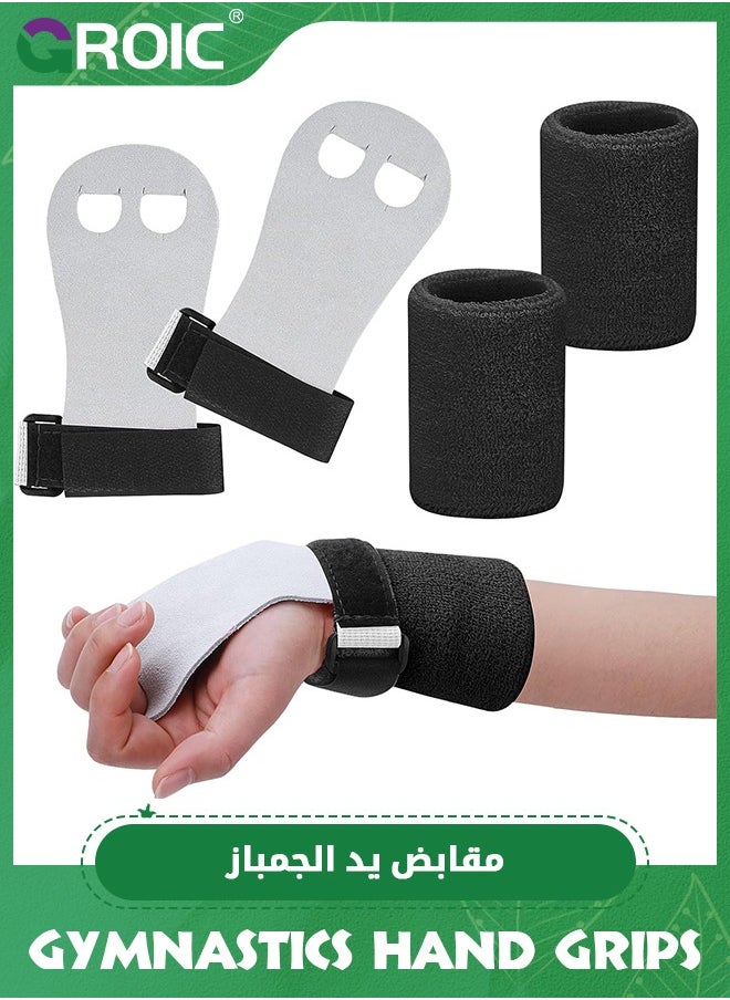 GROIC 4 Pieces Gymnastics Grips Black Gymnastic Hand Grips Athletic Pink Wrist Bands Terry Cloth Sweat Bands Adults Sports Accessories for Youth Basketball Tennis Football Baseball, L  - Image 1