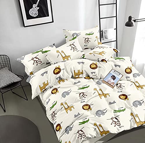 MORADO® Premium Glace Cotton Cartoon Print 130 GSM Double Bedsheet with 2 King Size Pillow Covers (90X100 Inch, Off White) - Image 2