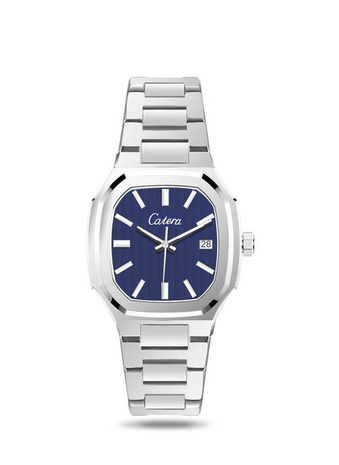 Catera men's steel watch, silver with a dark blue dial