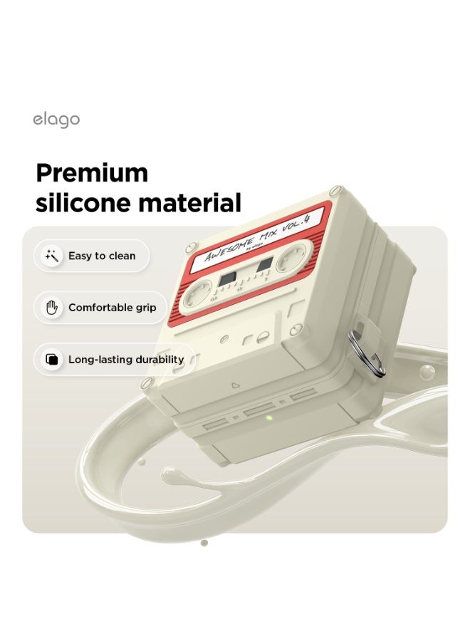 Elago Casette Tape Hang for Samsung Galaxy Buds4 and Buds 4 Pro Case Cover with Carabiner - Classic White Red - Image 5