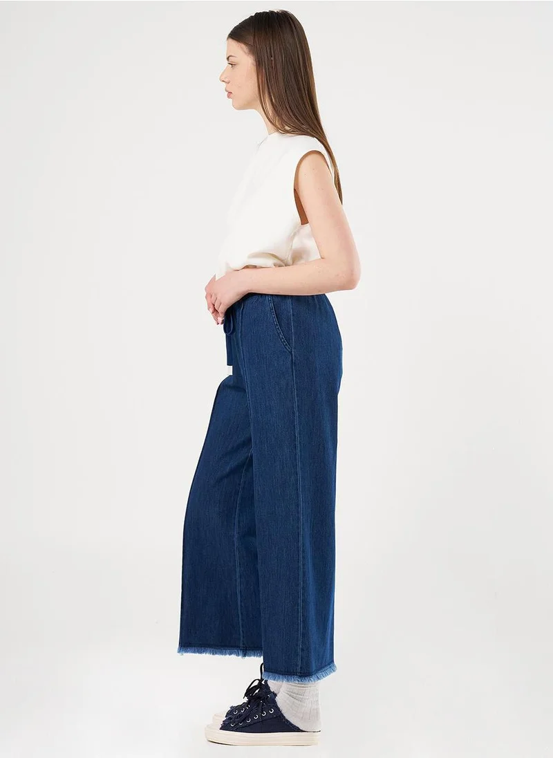 Kayra Drawstring Marine Fit Denim Pants Navy