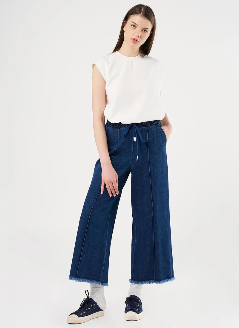 Kayra Drawstring Marine Fit Denim Pants Navy