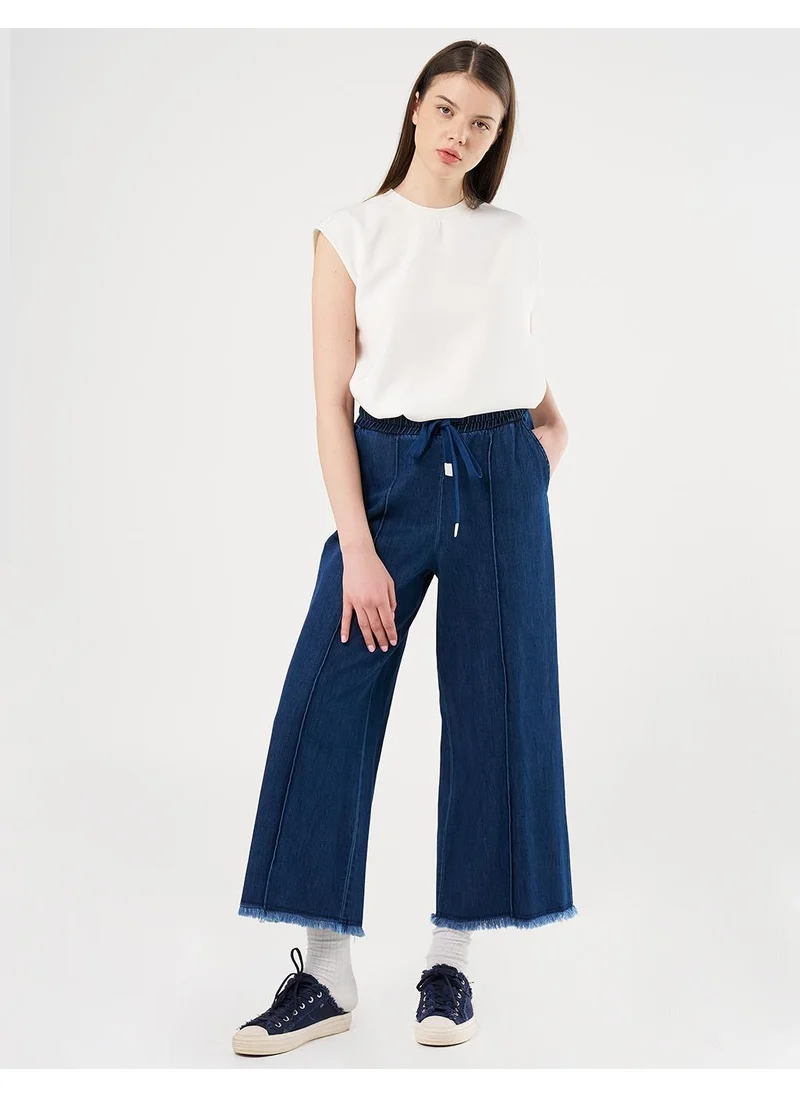 Kayra Drawstring Marine Fit Denim Pants Navy