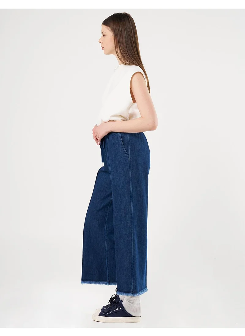 Kayra Drawstring Marine Fit Denim Pants Navy