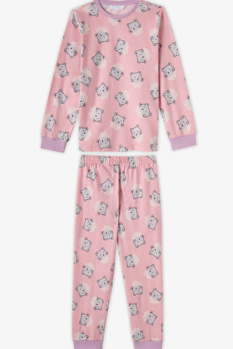 Penti PENTI Girls' Dainty Kitty Cotton Long Sleeve Pajama Set