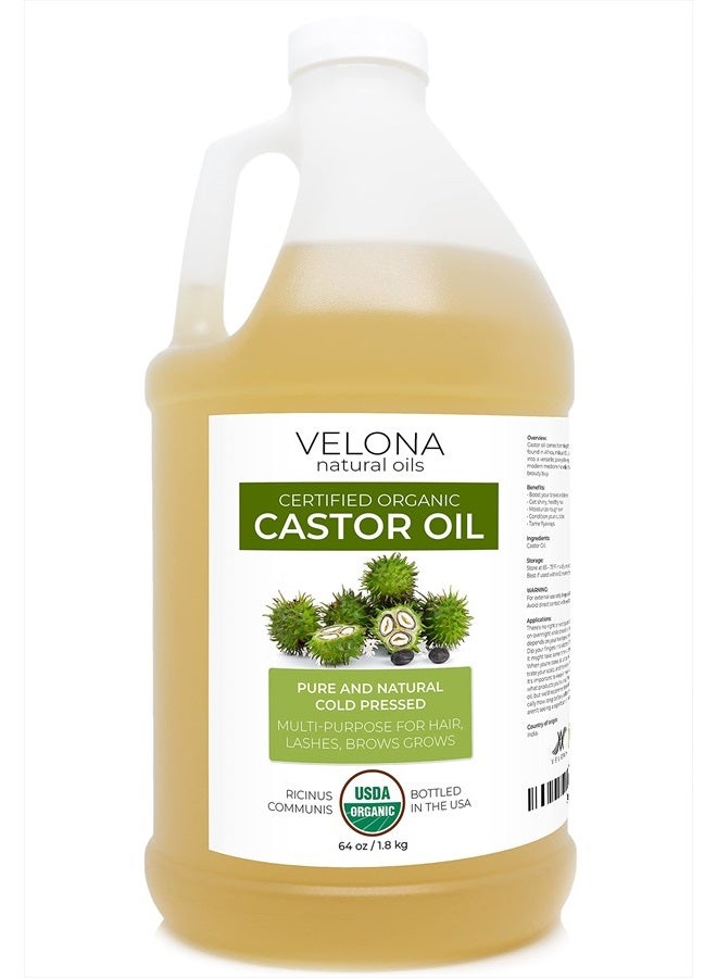 velona USDA Certified Organic Castor Oil - 64 oz | For Hair, Boost Eyelashes, Eyebrows | Cold pressed, Natural Oil, USP Grade | Hexane Free - Image 1