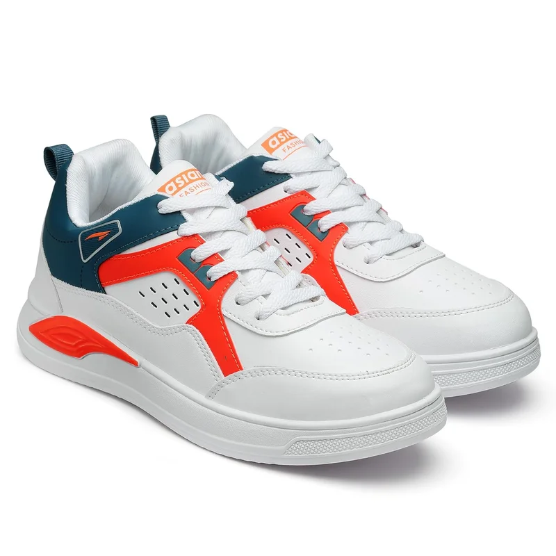 أسيان Men's White and Orange Sneakers for Boys
