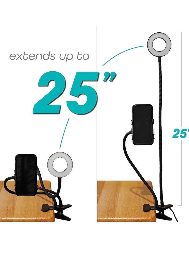Selfie Ring Light with 24” Gooseneck Stand & Cell Phone Holder, Social Media Influencer Live-Streaming Phone Mount and Light Kit for Live Stream Office Kitchen - Image 3