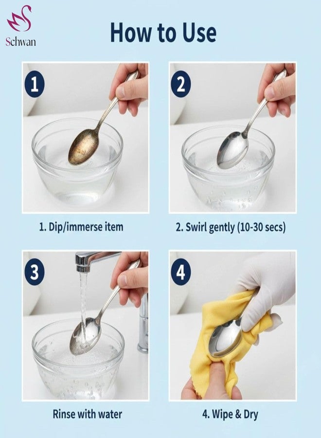 Schwan Silver Cleaner Liquid | Fast Acting Tarnish Remover for Silver Jewellery, Pooja Items & Utensils | Instant Sparkling Clean | Easy & Safe Silver Cleaner (Pack of 1) - Image 4