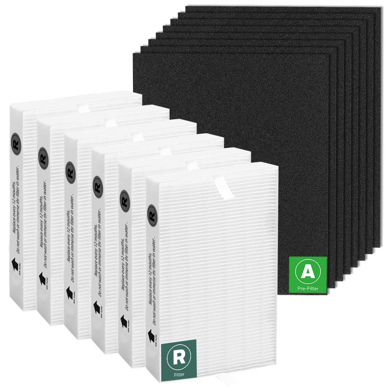 HPA300 HEPA Filter Replacement for Honeywell Air Purifier 6 HEPA R Filters and 8 Precut A Carbon Prefilter by APPLIANCEMATES
