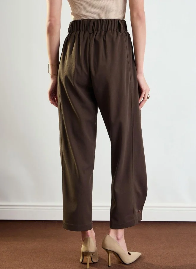 SASSAFRAS Brown Mid-Rise Pleated Trousers for Women