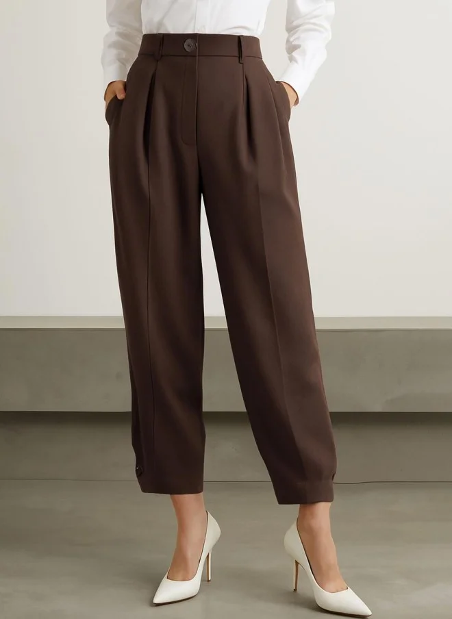 SASSAFRAS Brown Mid-Rise Pleated Trousers for Women