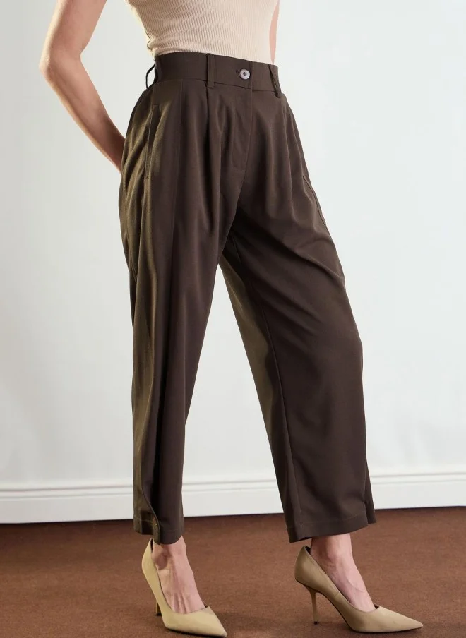 SASSAFRAS Brown Mid-Rise Pleated Trousers for Women