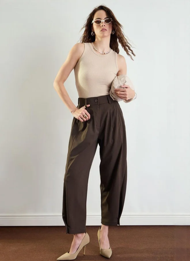 SASSAFRAS Brown Mid-Rise Pleated Trousers for Women