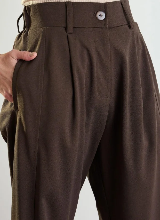 SASSAFRAS Brown Mid-Rise Pleated Trousers for Women