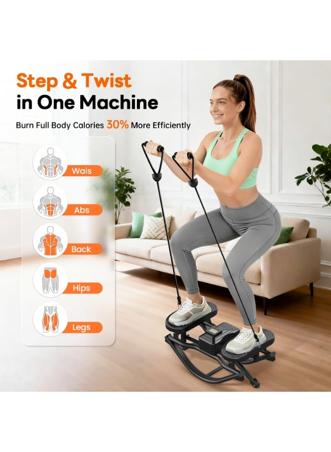 ASIV Home Twisting Stepper (with Elastic Resistance Bands) – Left-Right Lateral Rocking Motion, LCD Digital Display, Low-Impact & Quiet, Ideal for Aerobic Shaping and Home Fitness - Image 4