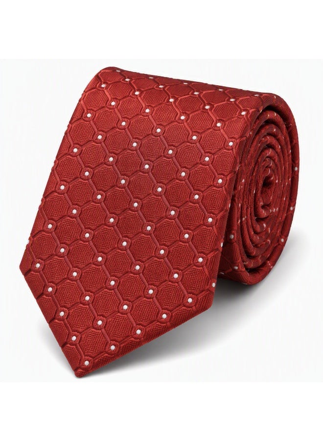 Men’s Red Textured Necktie with Matching Pocket Square – 2-Piece Formal Set - Image 2