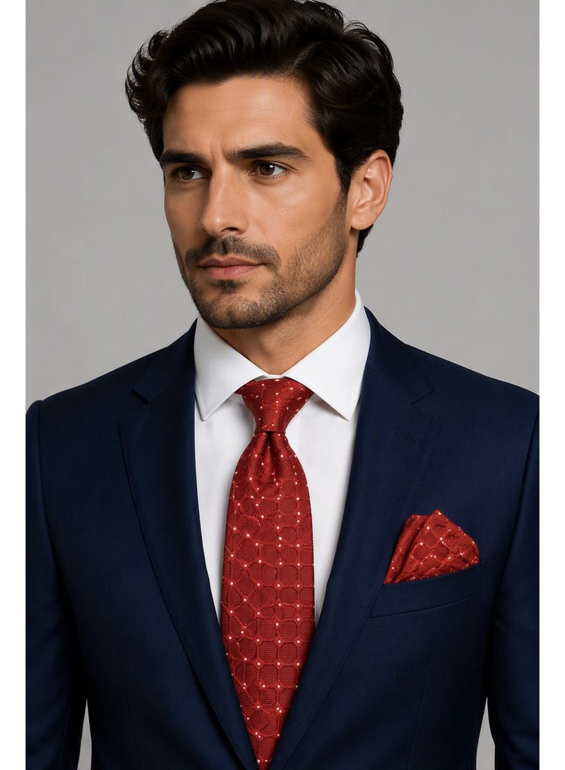 Men’s Red Textured Necktie with Matching Pocket Square – 2-Piece Formal Set - Image 5